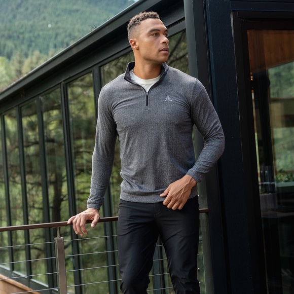 Rhoback Herringbone Jacquard 1/4 zip quarter Performance shirt - Picture 1 of 7